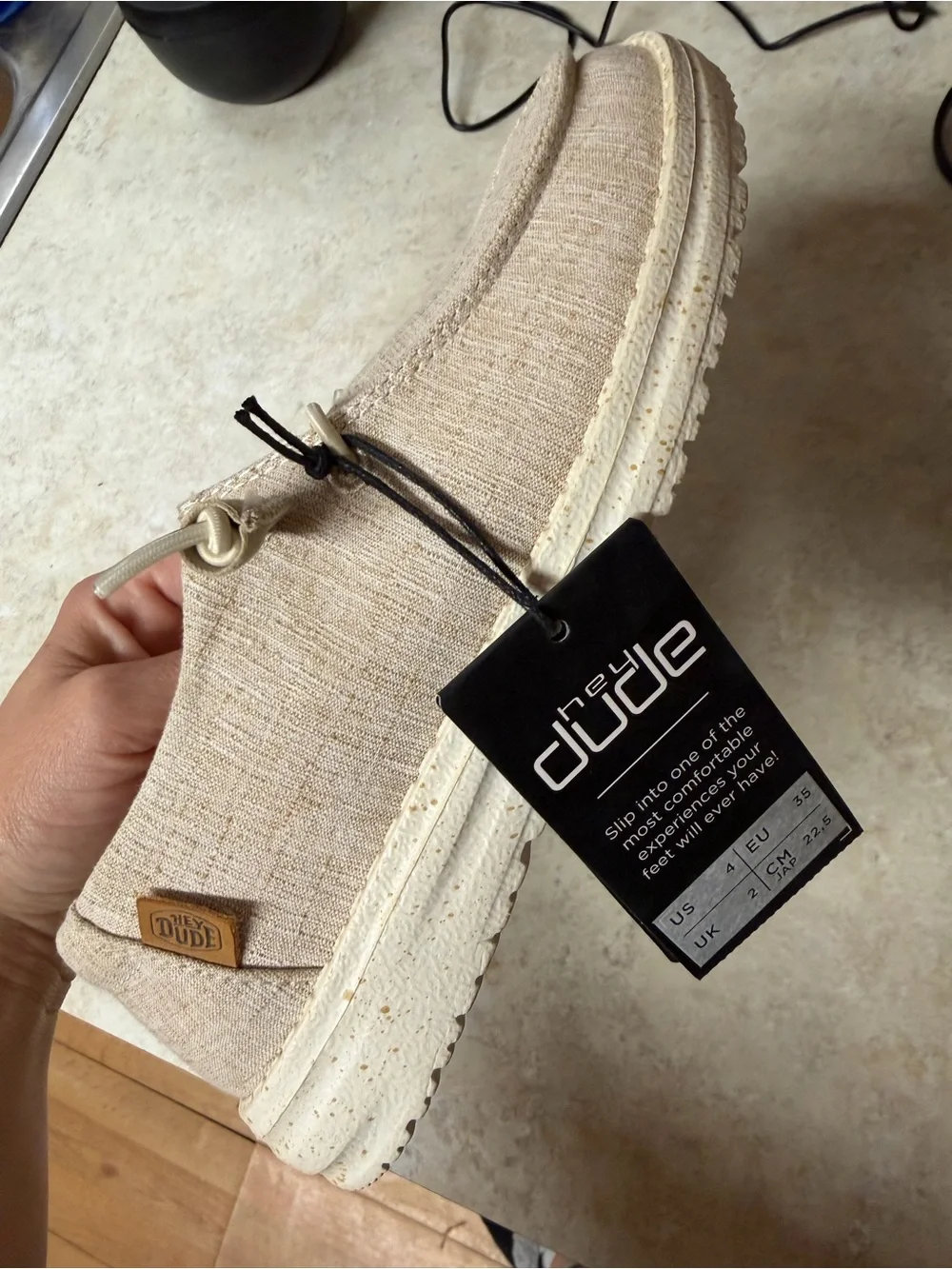 Hey Dude Kids Slip-On Sneakers in Beige with Coral Lining